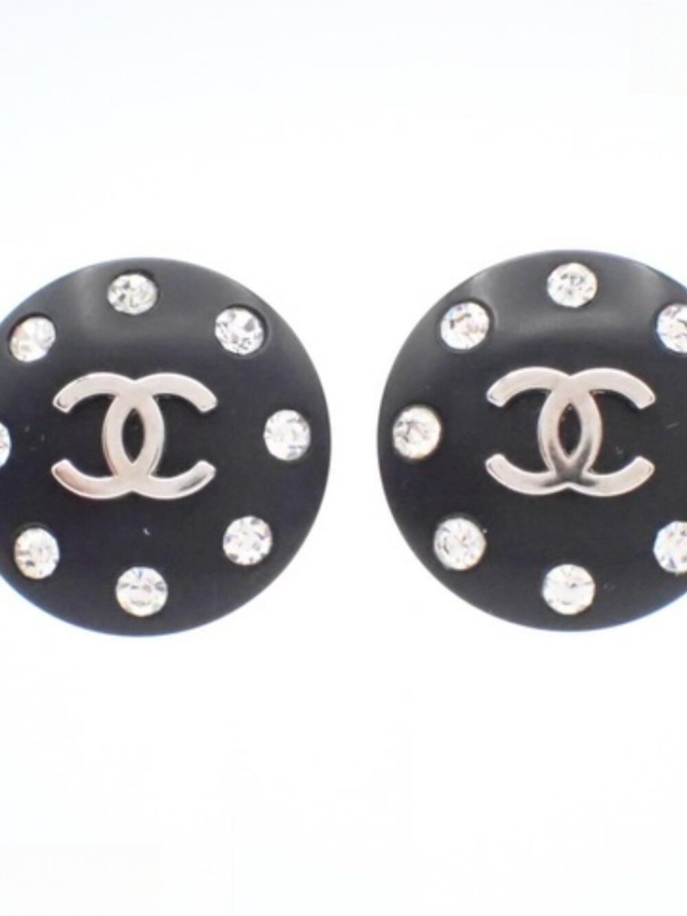 CHANEL Vintage 1996 96P Coco Mark Rhinestone CC Round Clip-On Earrings